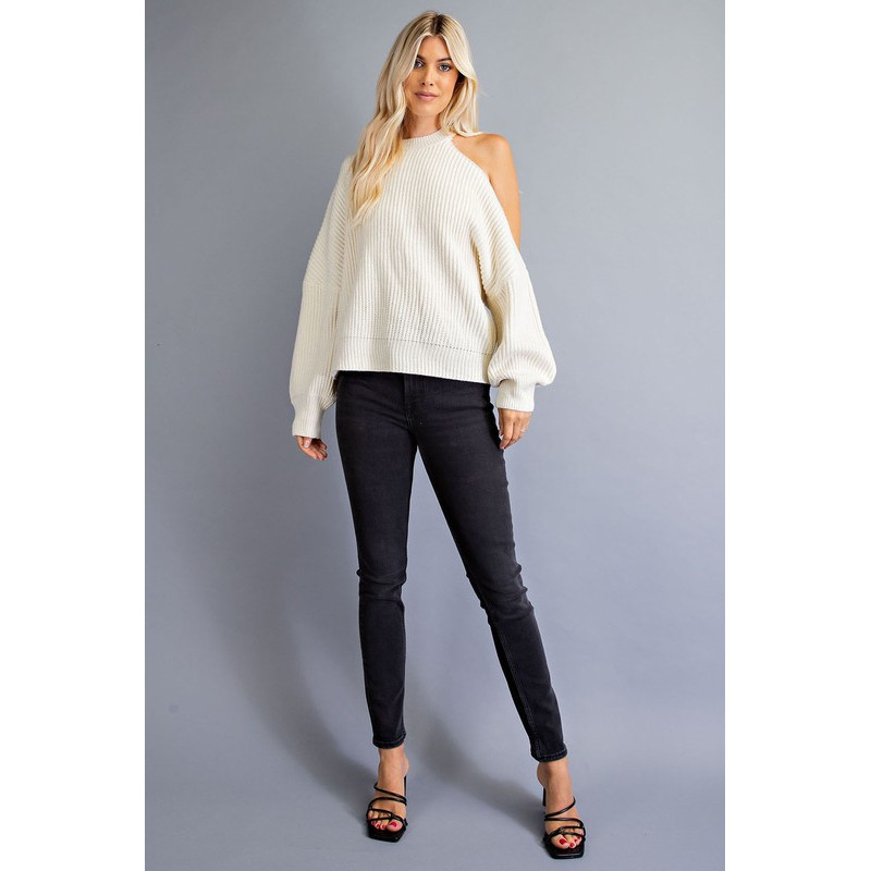 Sweter  de punto acanalado con hombro descubierto