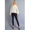 Sweter  de punto acanalado con hombro descubierto