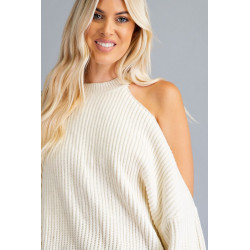 Sweter  de punto acanalado con hombro descubierto