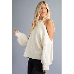 Sweter  de punto acanalado con hombro descubierto