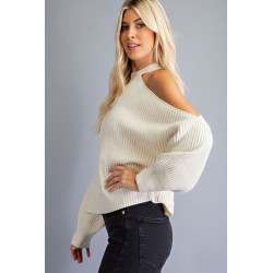 Sweter  de punto acanalado con hombro descubierto