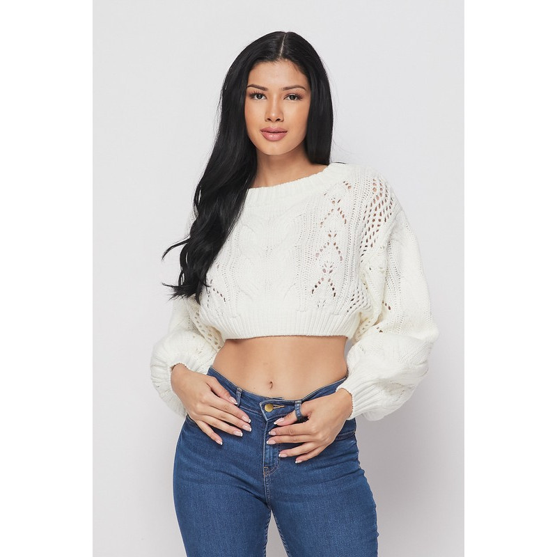 Sweater de punto corto manga puff