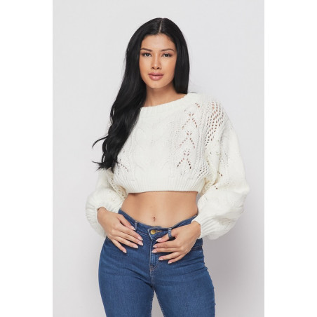 Sweater de punto corto manga puff