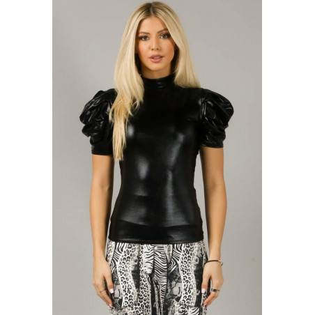 Blusa  cuero sintético con manga puff